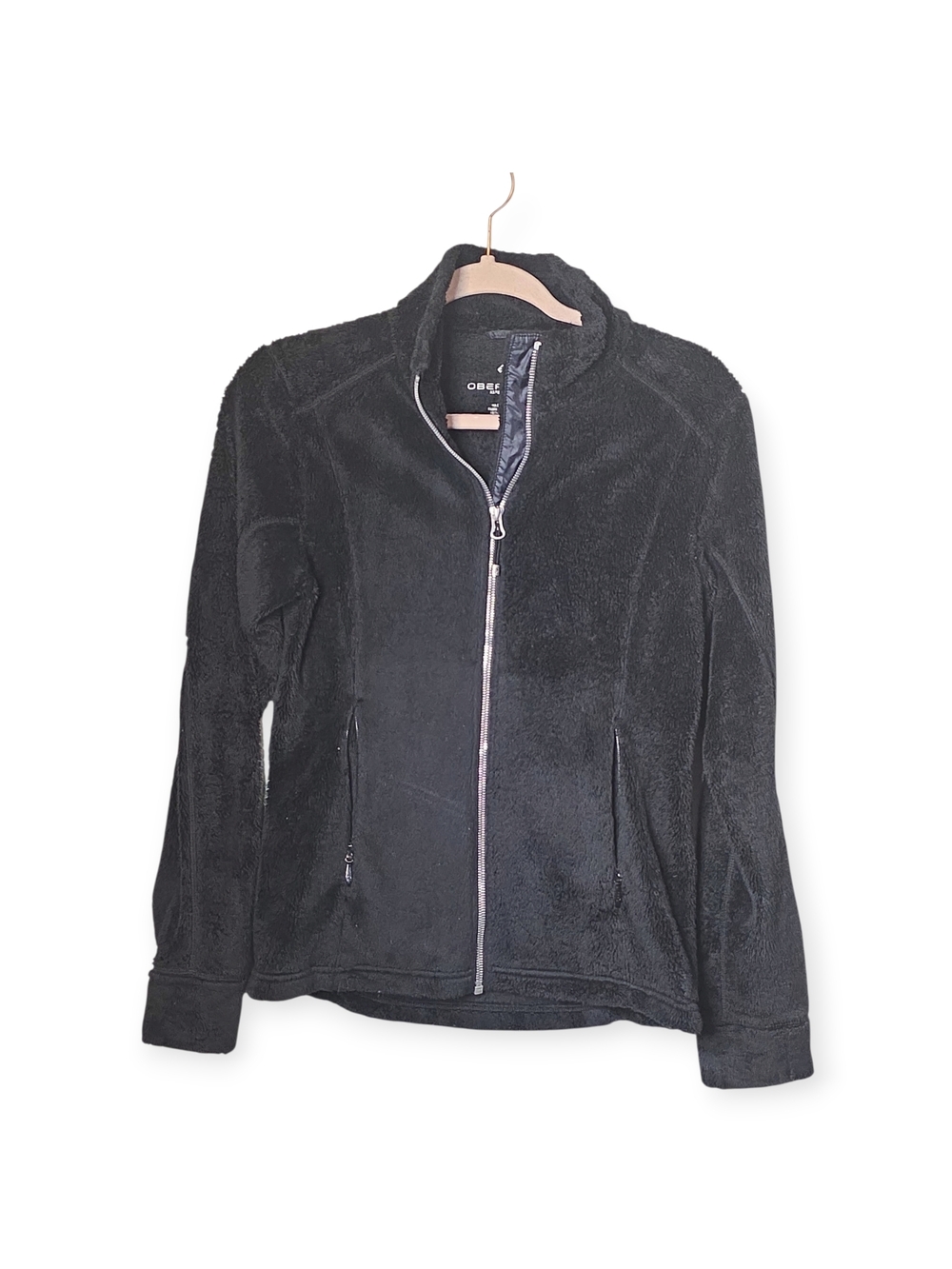 Women's Obermeyer full zip, black fleece jacket, size small